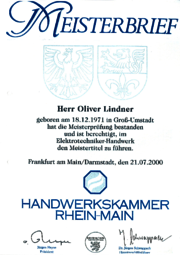 Oliver Lindner Meisterbrief Elektrotechniker Oliver Lindner Meisterbrief Elektrotechniker